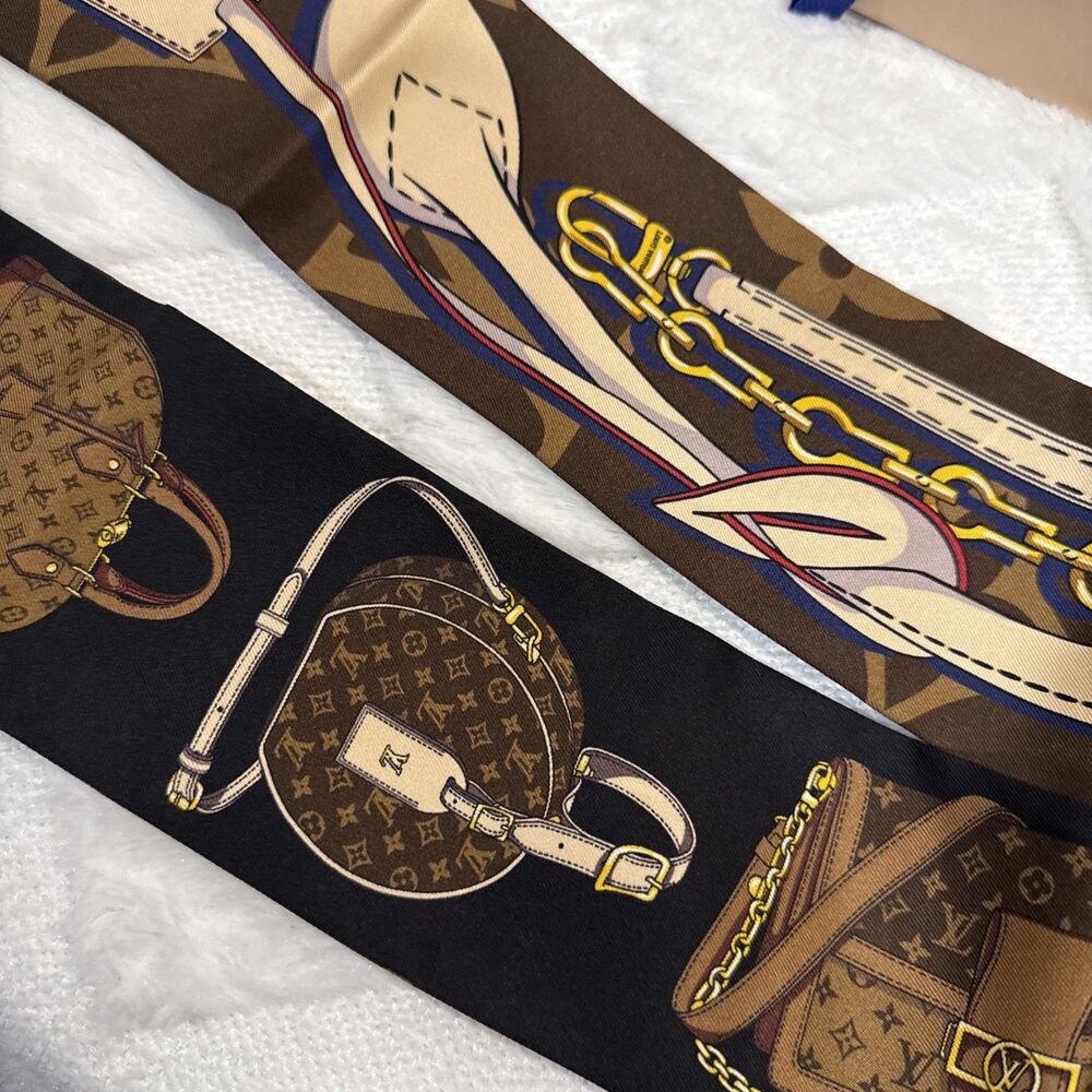 Louis Vuitton Tribute to Bandeau Silk Scarf Monogram Bag Bkack Brown NWT And Box - Picture 5 of 8